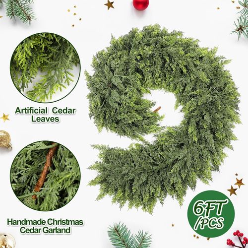 6FT Artificial Cedar Garland, Soft Real Touch PE Green Christmas Garland — image 1