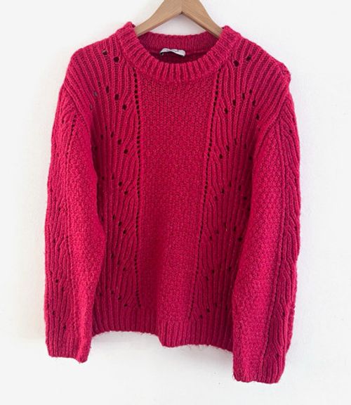 M&S Per Una Women’s Red Cable Knit Crew Neck Long Sleeve Jumper UK 18