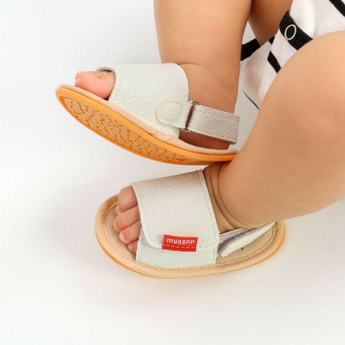 Newborn Baby Boys Girls Leather Pram Shoes Infant Toddler Rubber Summer Sandals — image 1