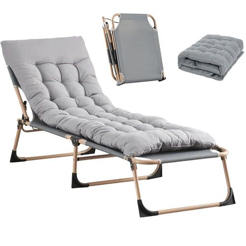 Reclining Sun Lounger Garden Folding Recliner Chair Recliner Camping Bed w/ Mat