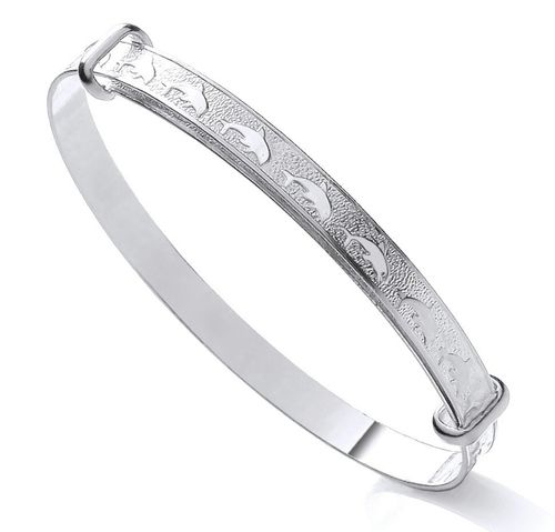 Sterling Silver Expanding Baby Bangle - DOLPHIN PATTERN -  NEW - Gift Boxed — image 1