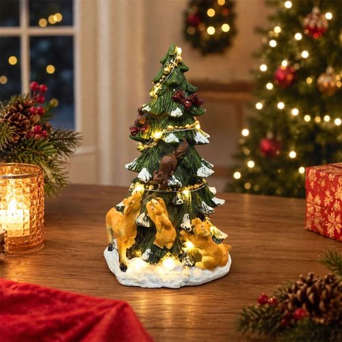 27cm Prelit Christmas Tree Resin Figure LED Tabletop Window Xmas Festive Decor — image 2