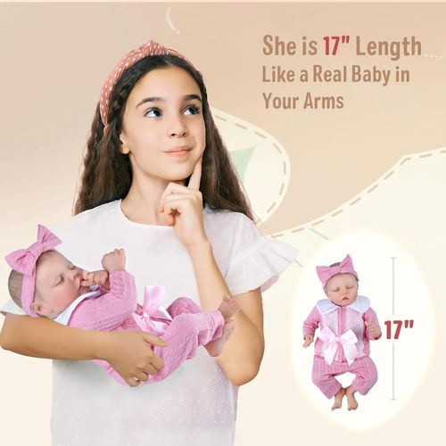 17 inch Reborn Baby Doll Girl Twinnie Sleeping Full Vinyl Body Pink Outfit Gift — image 7
