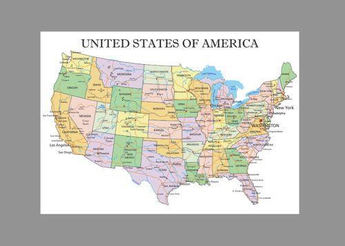 Map of USA United States of America Poster Wall Graphic Optional Laminate A Size — image 2