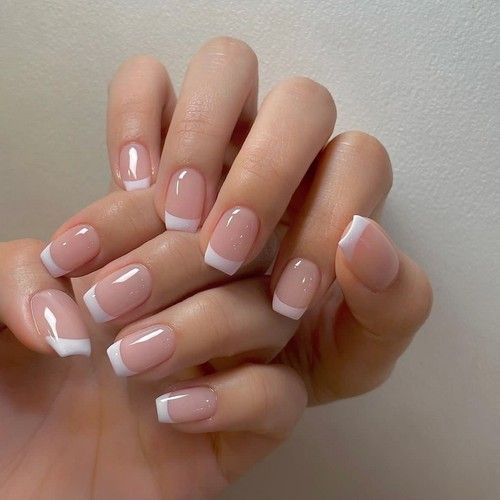 24Pcs Short Square False Nails French Fake Tips Press On Full Cover Nails
