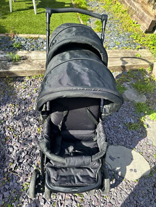 COSTWAY Black double Pushchair with Hood/Canopy, 5-Point Harness, Adjust Back
