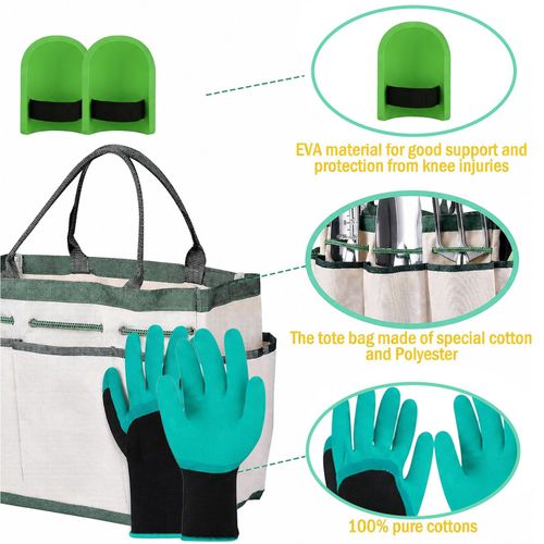 11pc Heavy Duty Garden Tools Set Stainless Steel with Tote Bag  Pruner  Gloves — image 3