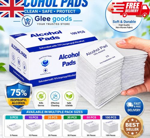 100x Alcohol Wipes with 70% IPA Pre-Injection Swabs for Skin, Tattoo, Alcotip UK