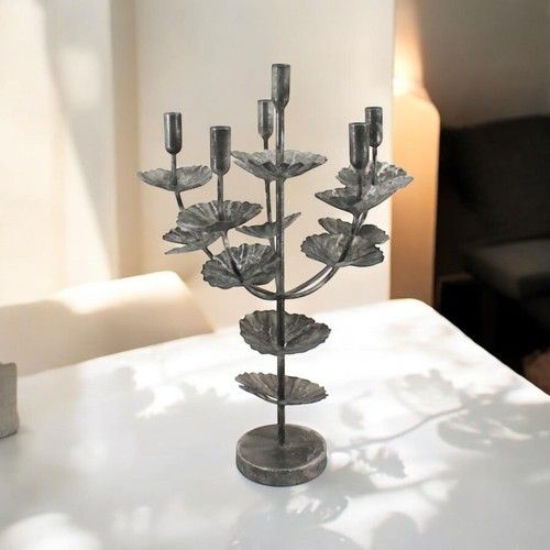MSL Silver Metal Flower Candelabra 57cm Candle Holder Table Centrepiece