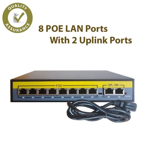 PoE 8 Channel Switch Ethernet 10/100 Mbps Network 10 PORT Hub For CCTV IP NVR UK