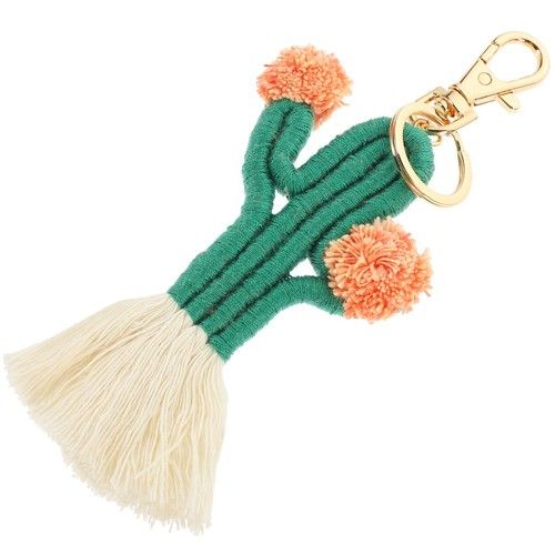Cotton Rope Handwoven Cactus Keyring Durable Boho Keychain for Decor