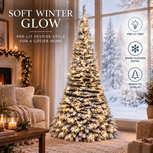 6FT Pre Lit Christmas Tree Pop Up LED Lights Decorated Snowy Indoor Xmas Decor — image 10