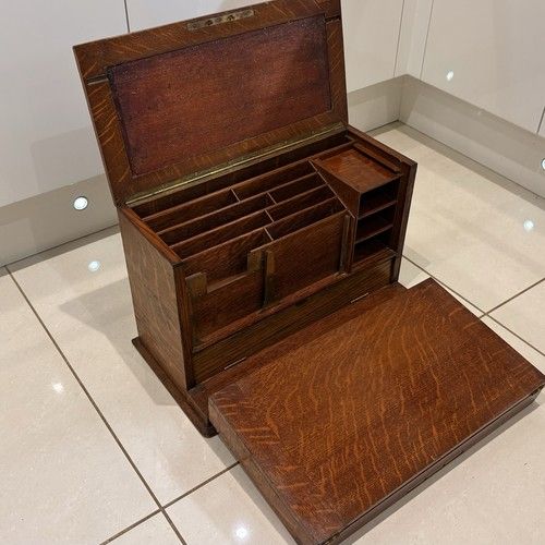 Antique Oak Portable Desk Top Compendium Stationary Box Circa 1900 