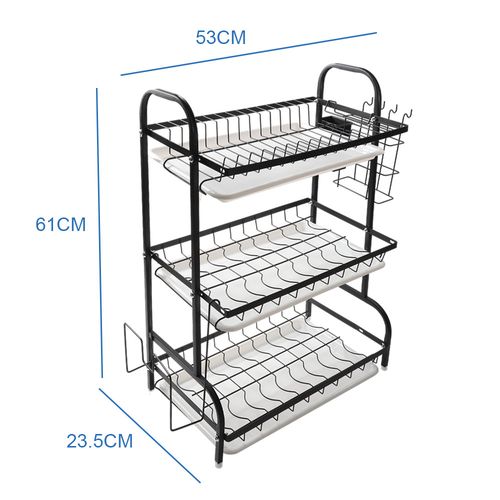 3 TIER DISH DRAINER RACK WITH DRIP TRAY CUTLERY HOLDER PLATE RACK KITCHEN SINK — image 7