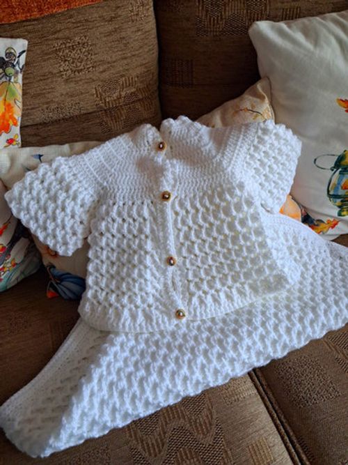 White Knitted Baby Cardigan Jumper Button Front Long Sleeve Acrylic One Size