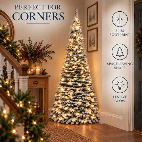 6FT Pre Lit Christmas Tree Pop Up LED Lights Decorated Snowy Indoor Xmas Decor — image 6