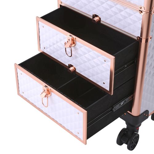 4 in 1 Makeup Trolley Case Vanity Cosmetic Hairdressing 2 Drawer Case on Wheels — image 13