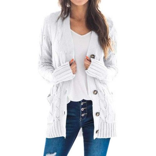 Ladies Sweater Long Sleeve Outwear Women Chunky Knitted Winter Cozy Cardigan 