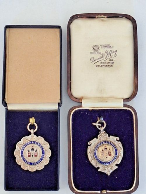 Romford & District Football League Cup and League Fobs, HM  Sterling Silver. VGC