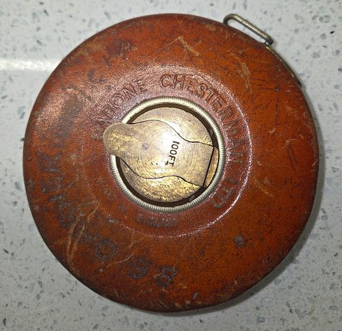 Vintage Rabone Chesterman Ltd Leather Case Steel Tape Measure (100ft)