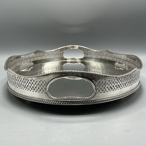 Antique Silver Plated Gallery Serving Tray Cocktail Drinks Tea Handles Stud Feet — image 4
