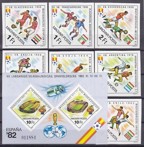 1982 World Cup Soccer Hungary Block + Set Unperforated MNH