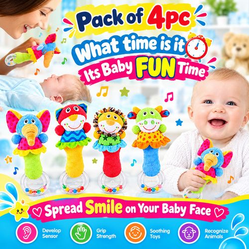 Baby Rattle Toys Set Plush Animal Handbells newborn Baby Sensory Gifts — image 1