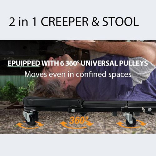 2 In 1 Mechanics Creeper Trolley Stool Workshop Padded Car Auto Workshop Garage — image 7