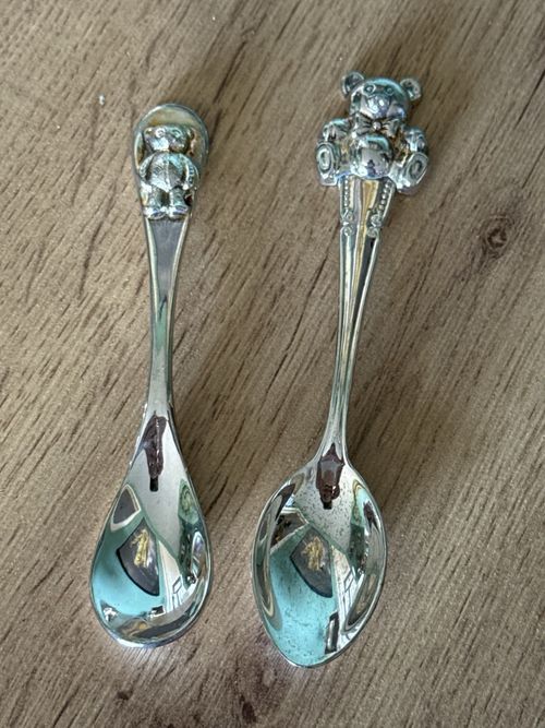 Vintage Teddy Bear Silver Metal Christening Sippy Cups, Egg & Spoon Frame Bundle — image 15