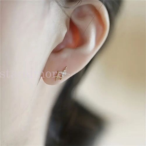 Shiny Sterling Silver Cute Small CZ Double Star Stud Earrings Women Gift UK — image 4