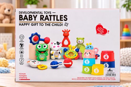 Baby Rattles And Stacking Cups Set Development Learning Activity Toys Gift Set — image 7
