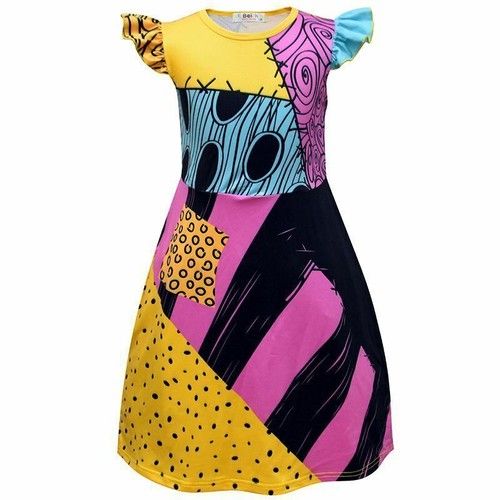 Kids Girls Nightmare Before Christmas Sally Halloween Costume Party Fancy Dress