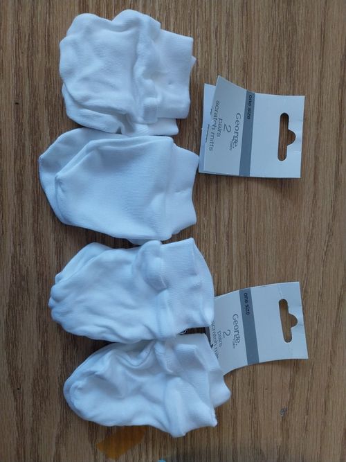 Boys Girls 4 Pairs Gloves 100% Cotton White Mitt Soft Toddler Mittens George  — image 8