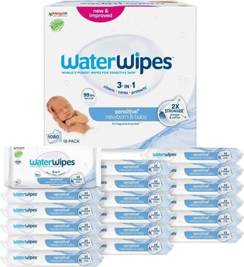 WaterWipes Plastic-Free Original Baby Wipes, 1080 Count 18 packs, 99.9% Water
