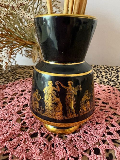 ST Handmade Greek Black Ceramic Vase with 24K Gold Decorative Finish