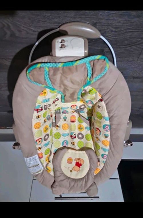 Disney Winnie the Pooh Bouncing Chair Baby Bouncer Seat with Head Support, Grey