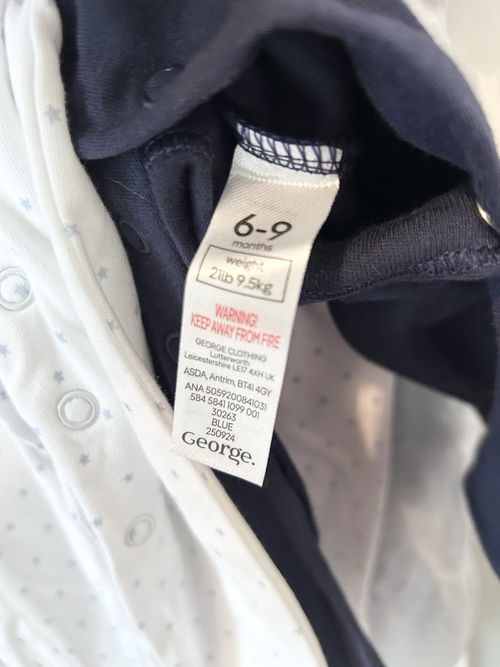 5 Baby Boy Sleepsuits 6-9 Months From George New with Tags — image 7