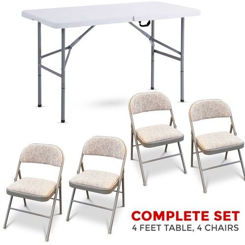 4 Feet Folding Table Foldable Metal Fabric Home Garden Party Dinner Padded Chair