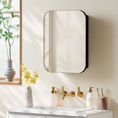 HOMCOM Wall Mounted Bathroom Cabinet with Mirror Adjustable Shelves Black — image 9
