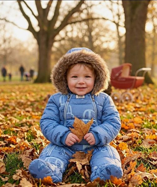 TED Blue Vehicle Print Quilted Hooded Snowsuit 12-18M Faux Fur Full Zip