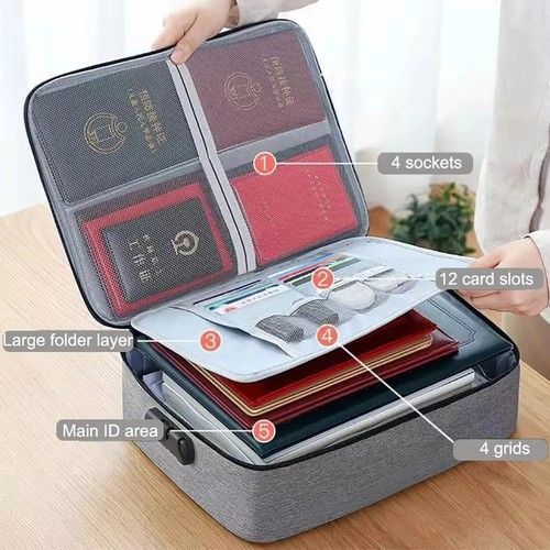 Fireproof Waterproof Document Box with Lock Expandable File Storage Box