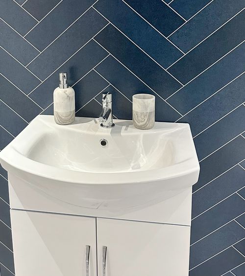 Multi Navy Chevron Tile 1000mm Shower Wall Panel 1m x 2.4m PVC Bathroom Cladding — image 3