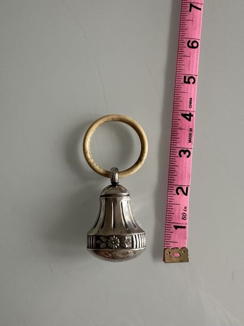 Antique Sterling Silver Bell Baby Rattle & Teething Ring — image 3