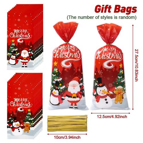 5 x Christmas Gift Bags Red Xmas Present Bags Festive Party Gift Packaging — image 2