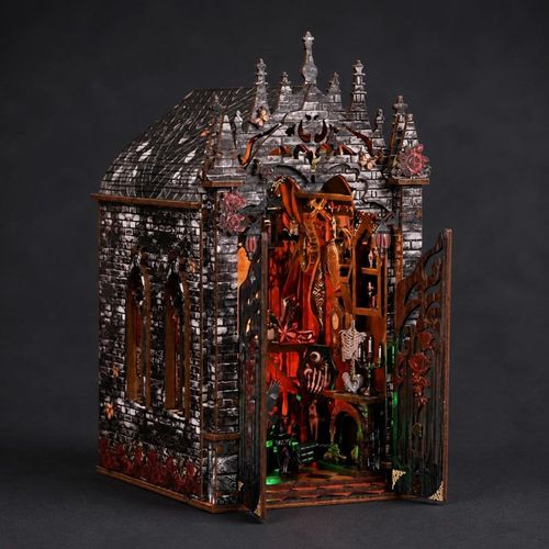 Dark Castle DIY Book Nook Kit, Gothic Wooden Mini House with LED Light Decor — image 6