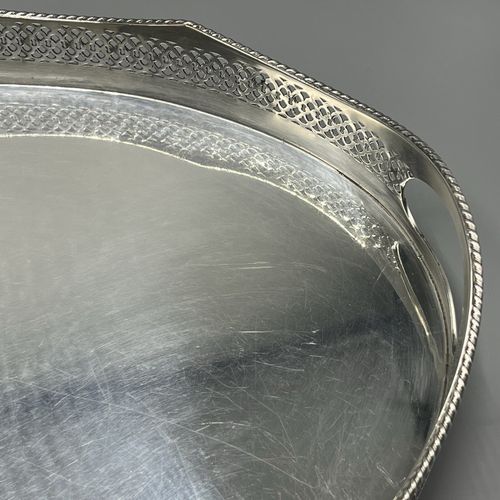 Antique Silver Plated Gallery Serving Tray Cocktail Drinks Tea Handles Stud Feet — image 13