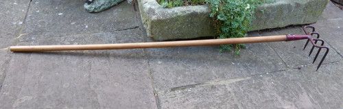 Vintage Drag Fork 4 Prong Manure Straw Hay fork. Farm chrome tool. SMALLISH SIZE