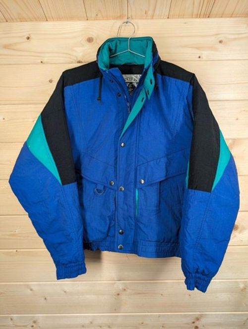 DASH Womens XL 16-18 Blue Green Duck Down Feather Vintage Ski Jacket 90s Retro