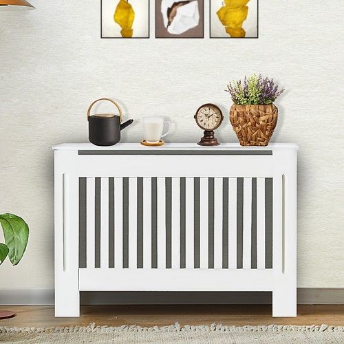 White Radiator Cover Cabinet Small Medium Large MDF Slat Wood Grill Furniture