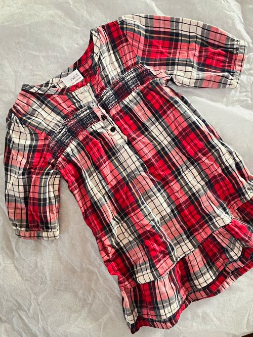 NEXT Girls Long Sleeve Tartan Check Smocked Dress Red Navy 2-3 Years Winter — image 1